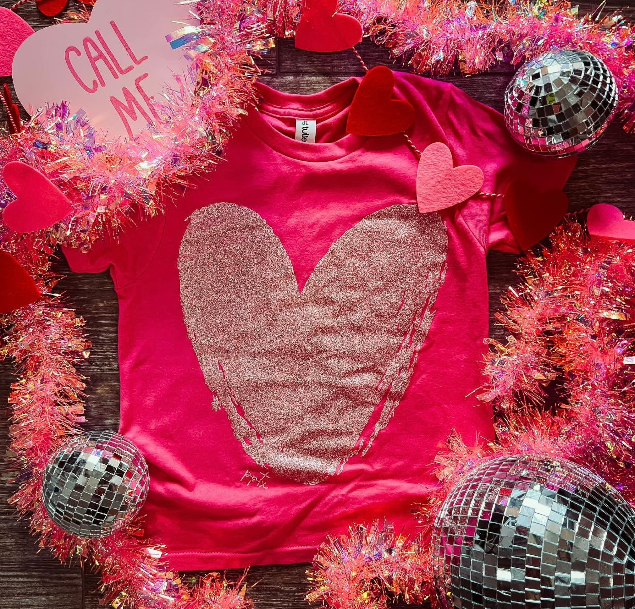 Pink Glitter Heart Tee {youth}