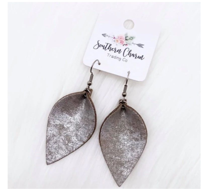 Taupe Silver Shimmer Petal Earrings