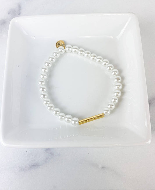 Pearl with Gold Skinny Bar Bracelet